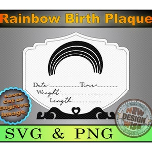 Placa de nascimento arco-íris com suporte | Sinal de anúncio de estatísticas de nascimento | Adereço para bebê recém-nascido | Presente de chá de bebê | SVG e PNG