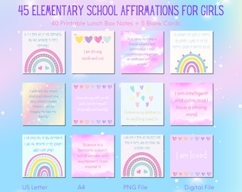 Positive Affirmation Lunch Box Note Cards for Elementary Level Girls, Perfect for Homeschool Decor and Useful to Boost Self Confidence