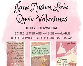 Jane Austen Love Quotes Valentines | Junk Journal Printable Jane Austen Quotes | Pride & Prejudice | Classic Lit Romantic Quotes Printable