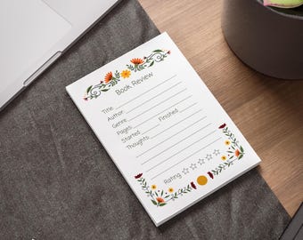 Floral Book Review 4x6 Note Pads, Journal, Reading Tracker, Gift for Book Lovers, Personalized Stationery, Cute Study Supplies