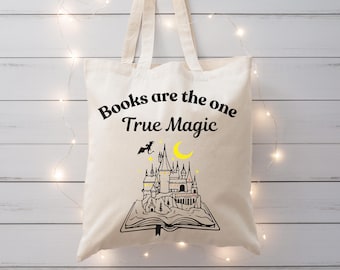 Books Are The Only True Magic Cotton Canvas Tote Bag | Library Tote Reader Gift | Literary Lover Bag | Reading Enthusiast Book Bag
