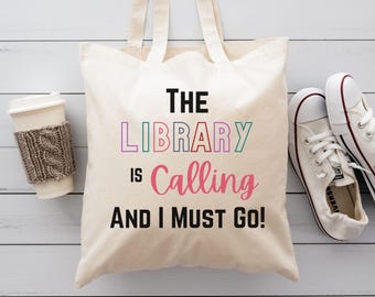 Library Tote Bag | The Library is Calling | Book Lover Gift | Reusable Shopping Bag | Eco-friendly Canvas Tote | Reading Accessory | Bookish