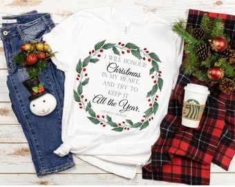 Jag kommer att hedra julen T-shirt | En julsaga Charles Dickens citat T-shirt