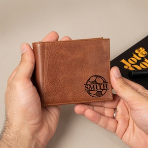 Cartera de fútbol, cartera de cuero personalizada para niños, regalo de cumpleaños para adolescentes, cartera de cuero personalizada, regalo para yerno, jugador de fútbol, hombre