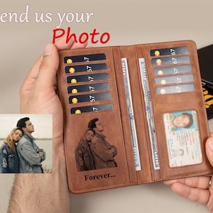 Regalo personalizado para esposo de esposa, billetera plegable larga con foto, regalo para el Día del Padre de hijos, billetera de cuero con foto para hijo e hija, regalo para papá