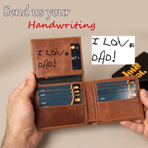 Cartera de cuero personalizada con escritura a mano para hombre, regalo de Navidad para papá de sus hijos, cartera de cuero personalizada para esposo de su esposa, regalo para hijos.