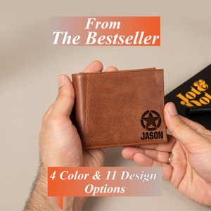 Cartera de identificación personalizada para papá militar, cartera de cuero para papá, regalo para esposo militar, regalo de aniversario para novio, cartera con identificación RFID grabada