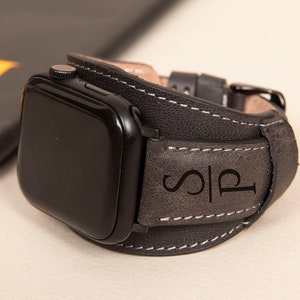 Leather Apple Watch Cuff, Custom Gift for Him, Apple Watch Ultra, Christmas Anniversary Gift for Wife, Luxury Strap, Personalized Gift Boys