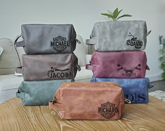 Dopp kit for Motorcycle Lover • Custom Leather Gift for Biker • Biker Enthusiast Personalized Gift idea • Harley inspired ideas, Fathers Day