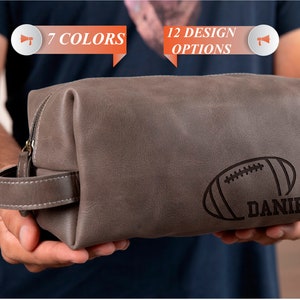 Gift for Football Coaches & Players, Team Gift Ideas, Leather Dopp kit Toiletry Bag Fans Son Dad Boyfriend Husband Lover, Unique Gift Men