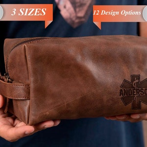 Custom Paramedic Leather Dopp Kit, Gift for Hero Dad, Monogrammed EMT Father Gift, Shaving Bag for Dad, Gift From Daughter Grandpa