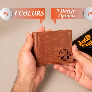 Regalo para entrenador de baloncesto, cartera de cuero personalizada para hombre, cartera de cuero personalizada, regalo para novio jugador de baloncesto, regalo de cumpleaños