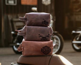 Dopp kit for Motorcycle Lover • Custom Leather Gift for Biker • Biker Enthusiast Personalized Gift idea • Harley inspired ideas, Fathers Day