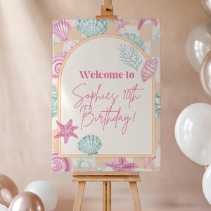 Seashell Birthday Welcome Sign: Ocean Party Decor (Digital Download, 16x20/18x24/20x30/24x36 Format)
