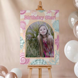 Seashell Birthday Welcome Sign: Ocean Party Decor (Digital Download, Printable Canva Template