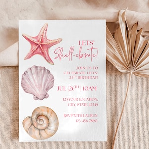 Boho Muschel-Geburtstagseinladung: Bearbeitbare Mädchen-Party-Vorlage (Digitaler Download