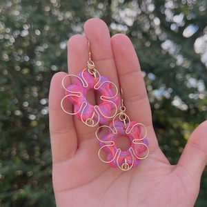 groovy flower earrings - polymer clay - gold filled hooks - statement earrings - unique earrings
