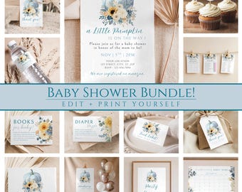Boho Kürbis Baby Shower Bundle: Bearbeitbare Vorlage (Digitaler Download)