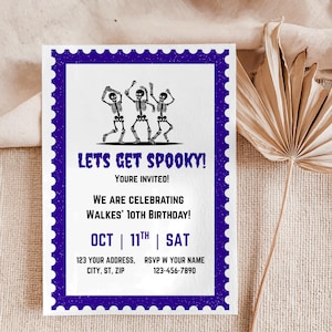 Invitación a fiesta de Halloween de esqueletos: Volante de fiesta espeluznante (Plantilla Canva, descarga digital)