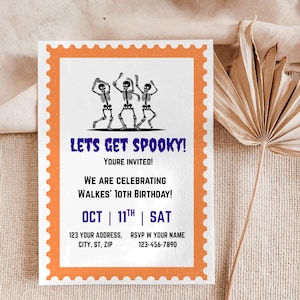 Invitación a fiesta de Halloween de esqueletos: Volante de fiesta espeluznante (Plantilla Canva, descarga digital)