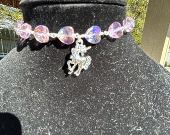 Little Girl's Pink Heart Necklace with Unicorn Charm