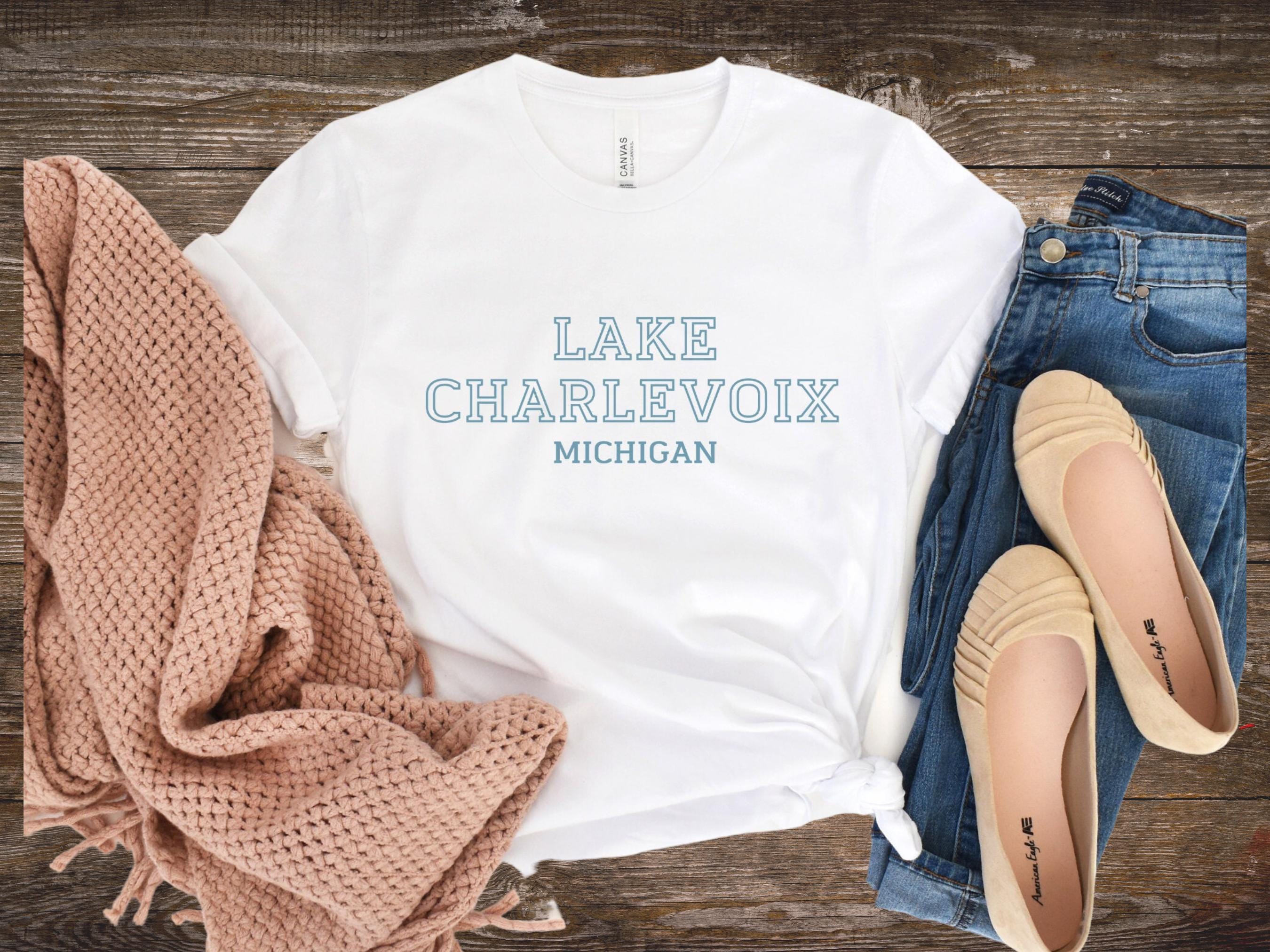 Lake Charlevoix Michigan Unisex Tee with Simple Modern Design, Gift for Up North, Lake Life, Mitten State, Great Lakes, Lake Life Lover