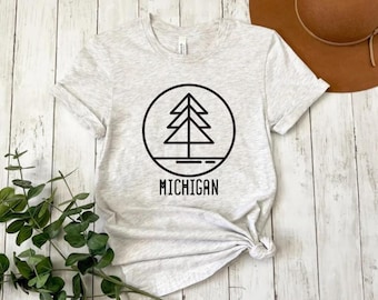 Michigan Pine Tree Shirt for Her, Northern Michigan Ladies Shirt, Up North T-Shirt Holiday Gift, Outdoor Tee for Nature Hiking Enthusiast