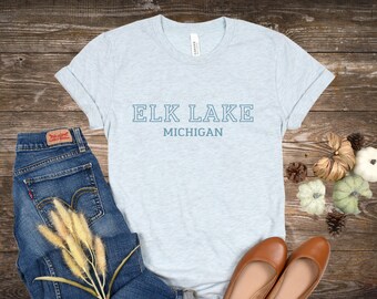 Camiseta unisex de Elk Lake Michigan, camisa del norte de Michigan, camiseta Lake Life, camisa del norte de Michigan, regalo de Michigan para él, regalo para ella