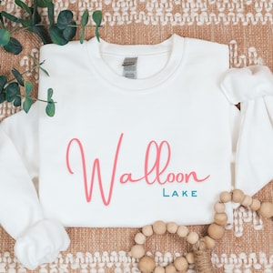 Walloon Lake Crewneck Sweatshirt with Colorful Script Design, Gift for Up North Michigan Mitten Lake Life Lover, Petoskey, Boyne, Mom or Her