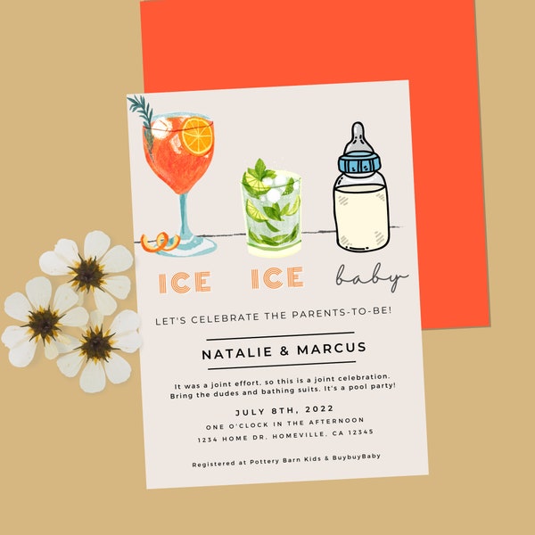 Baby shower invitation | pool party | summer baby shower | editable canva template | ice ice baby