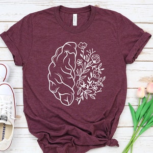 Floral Brain T-Shirt, Flower Brain Anatomy, Epilepsy Shirt, Botanical Brain Shirt, Mental Awareness Shirt.
