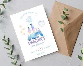 Editable Magical Disney Castle Fireworks Instant Download Birthday Invitation Template