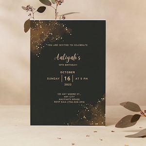 Editable Gold Pastel Glitter Instant Download Birthday Invitation Template