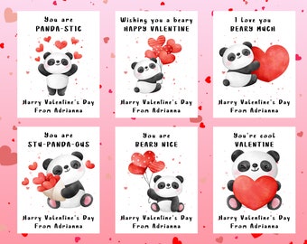 Editable Panda Valentine Instant Download School Kids Hearts Valentine&#39;s Day Card Templates