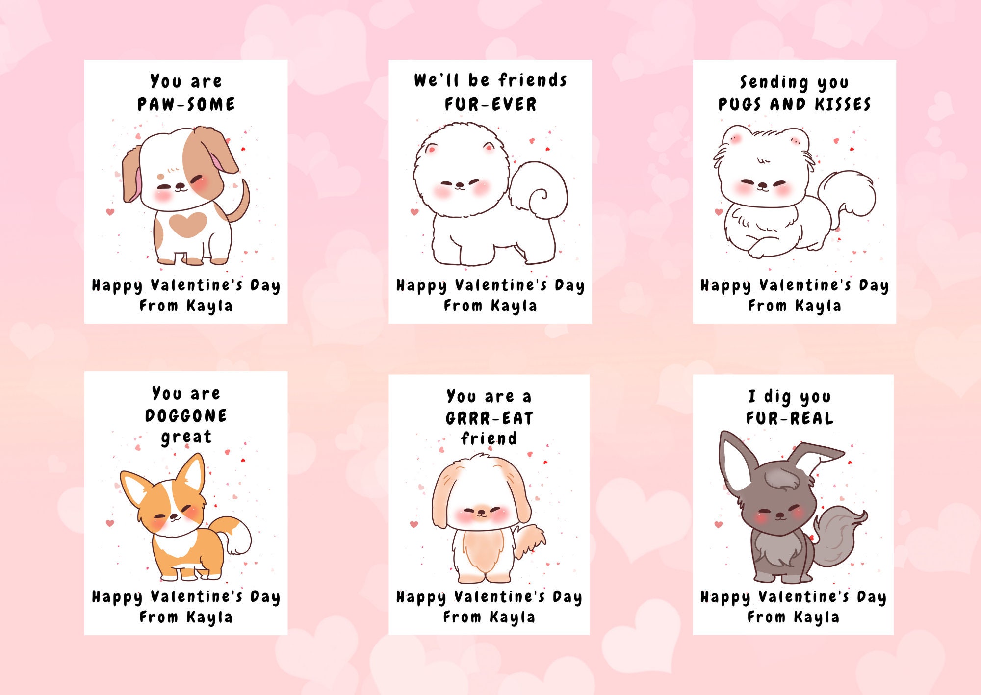 Editable Cute Dog Instant Download School Kids Valentine's Day Card Templates