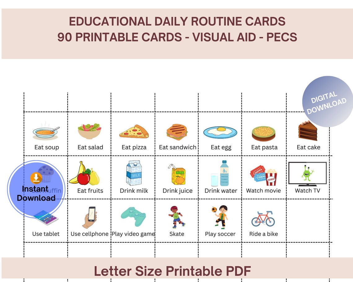 ADHD - ASD - Pictures Cards - Educational Daily Routine - 90 Printable ...