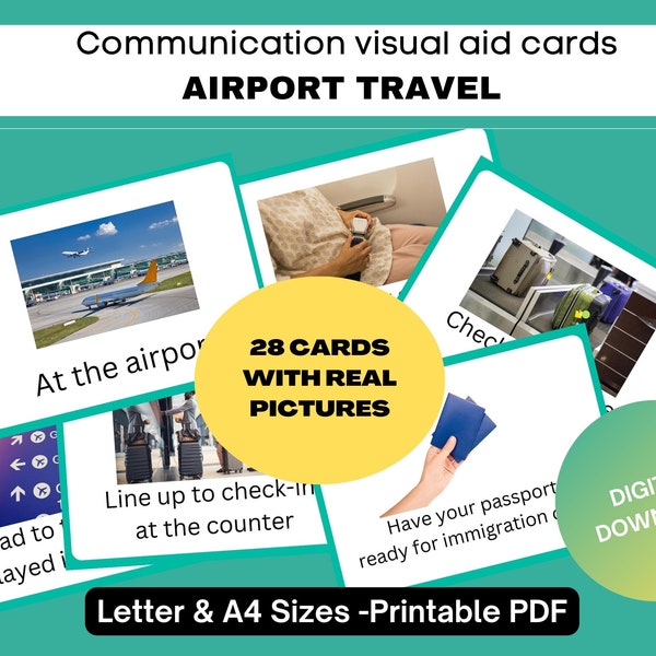 Airport travel visual aid support - Communication card - ASD - Autism  - Routine Visual Support - Know What to Expect - Real Pictures Card