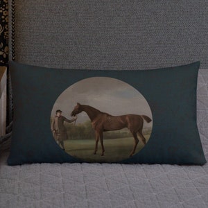 20x12 Inches | Lustre, Held by a Groom, by George Stubbs | Premium Pillow | Equestrian | Horseback Riding