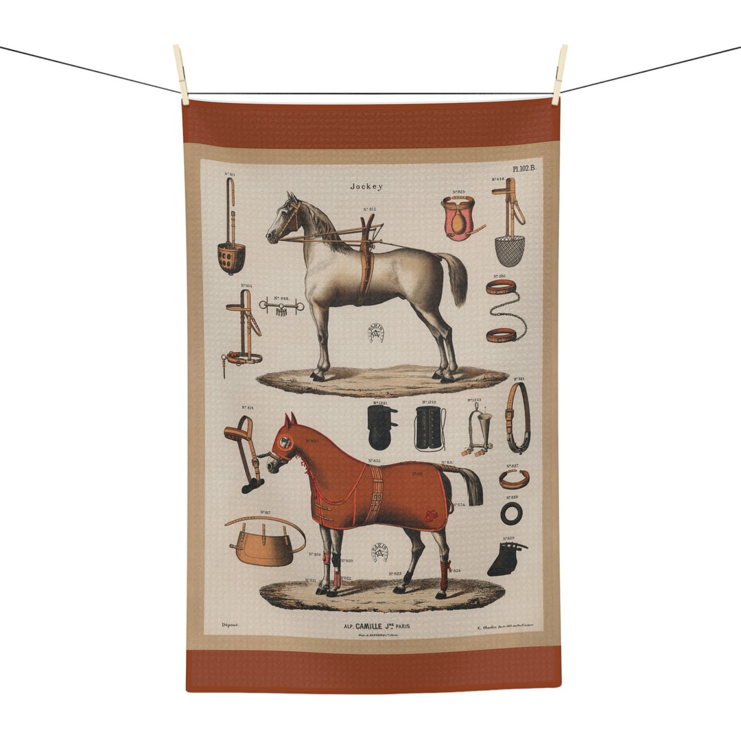 Antique Equestrian Equipment Soft Tea Towel From 1890 Horseback Riding