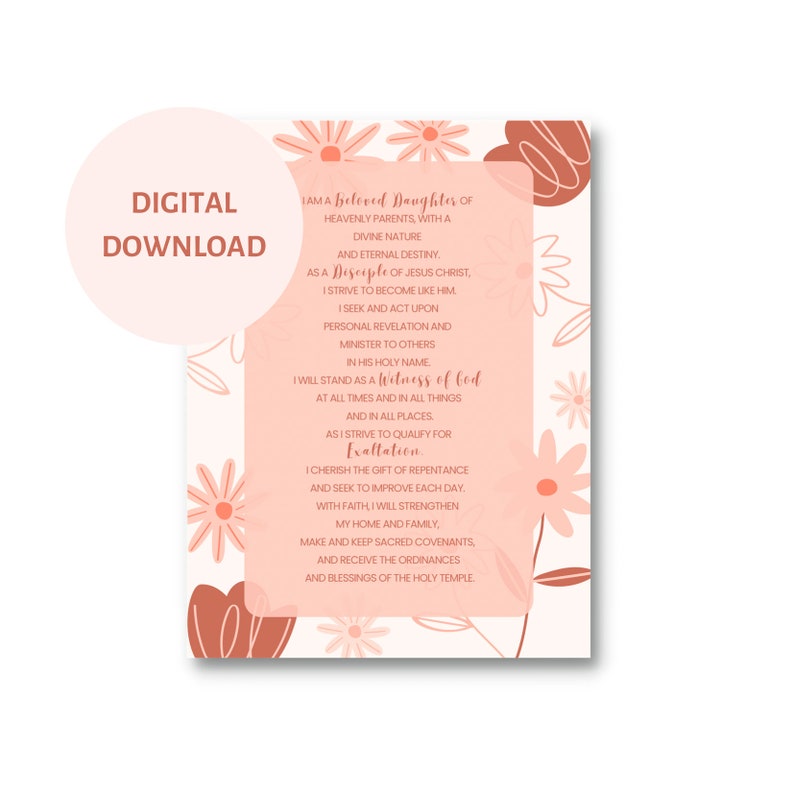 New LDS Young Women Theme Printable Poster - Etsy UK
