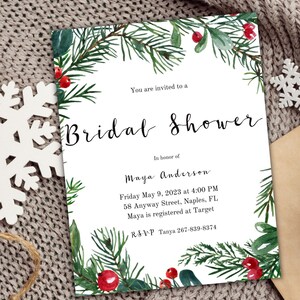 Editable Simple Winter Bridal Shower Invitation Card Template ...