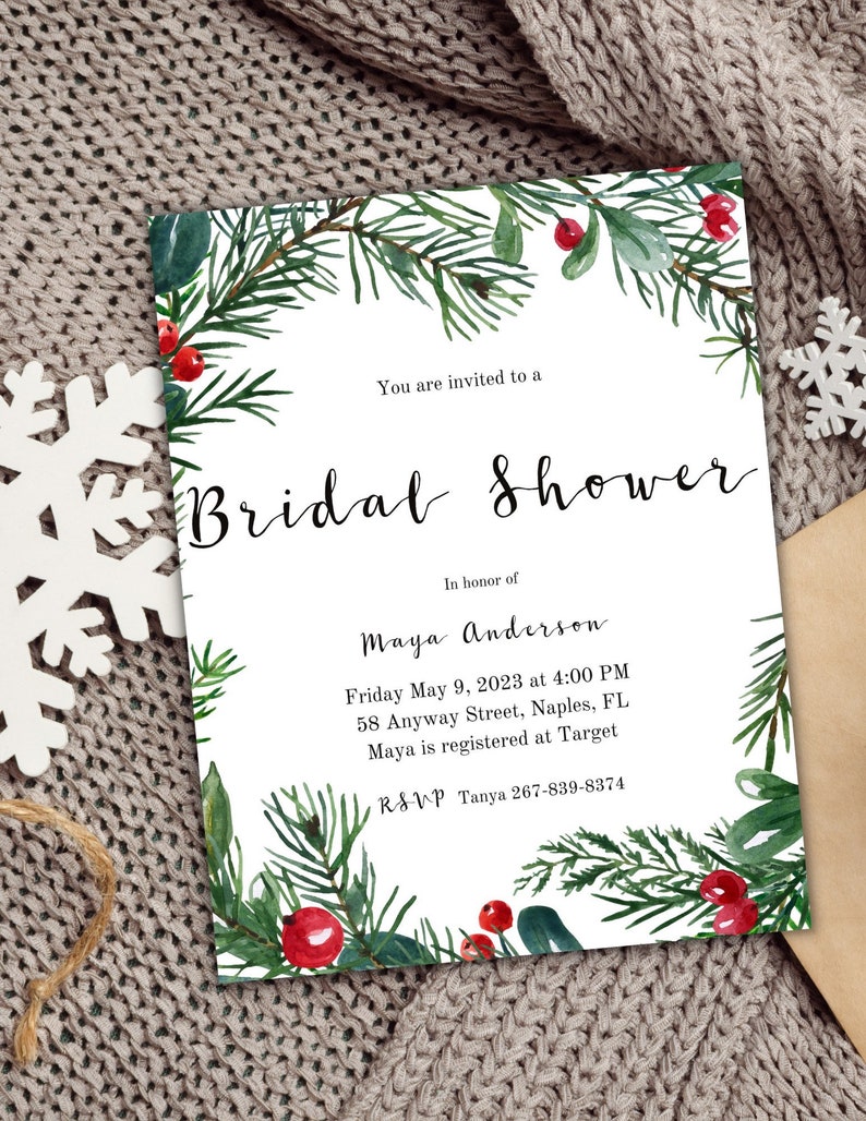 Editable Simple Winter Bridal Shower Invitation Card Template ...