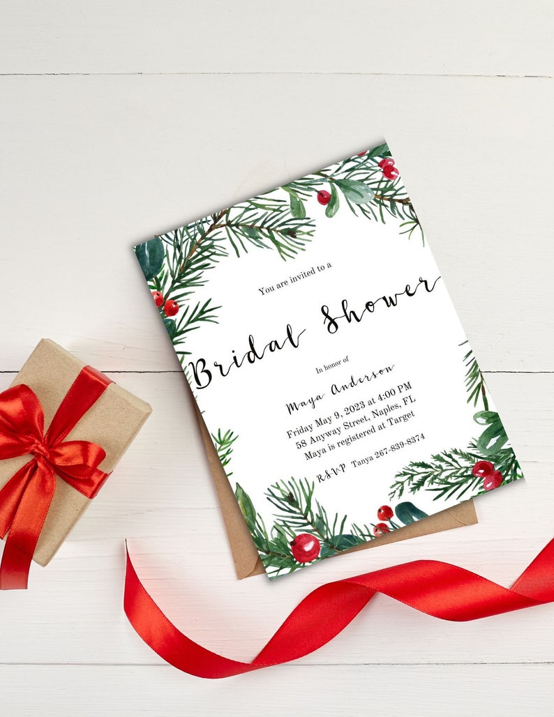 Editable Simple Winter Bridal Shower Invitation Card Template ...
