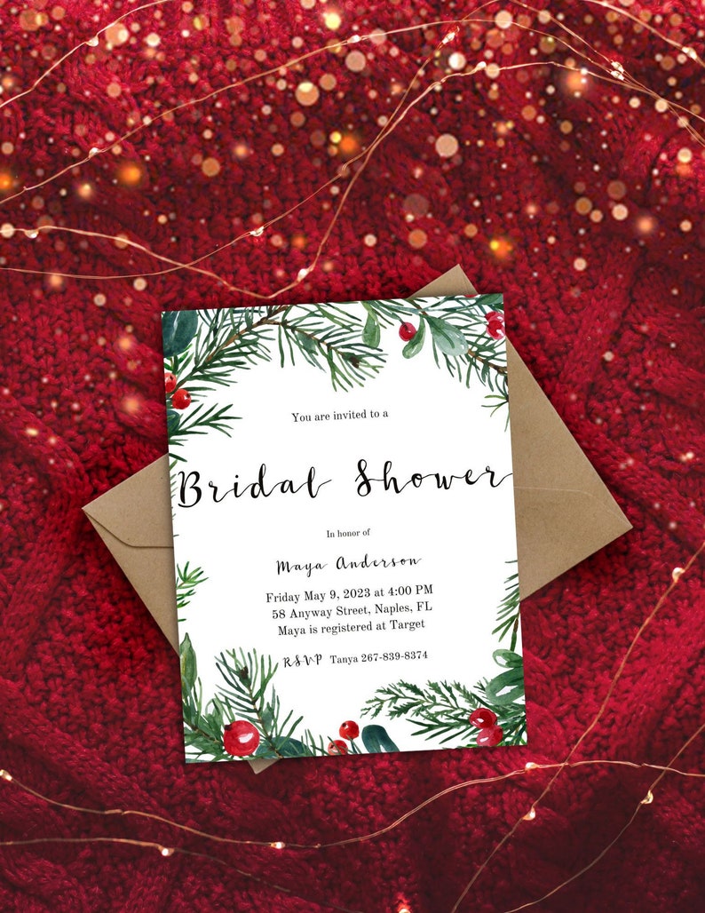 Editable Simple Winter Bridal Shower Invitation Card Template ...