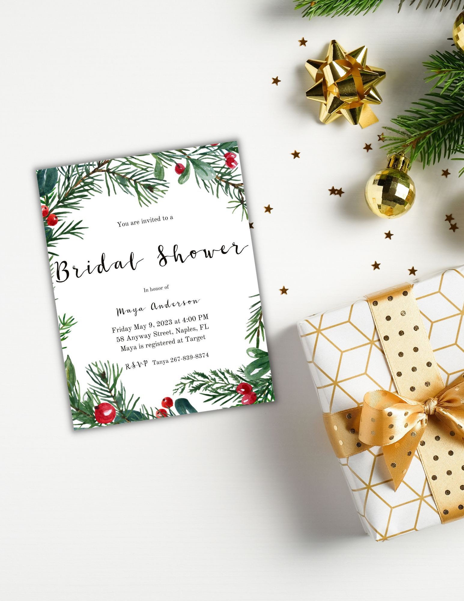Editable Simple Winter Bridal Shower Invitation Card Template ...