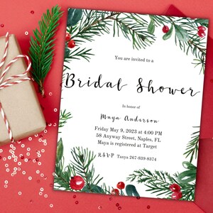 Editable Simple Winter Bridal Shower Invitation Card Template ...