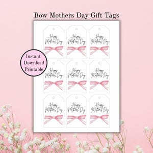 Happy Mothers Day Pink Bow Gift Tags, Sentimental Gift Label, Mom Personal Present, Instant Digital Download