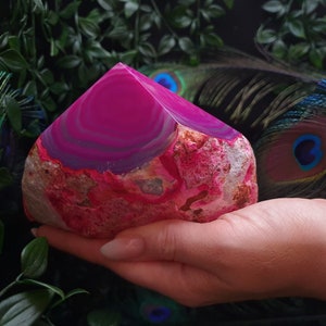 Big  Agate Point, half rough, half polished. Main colors pink, purple, blue & Grey. Agate Point #7 &quot; Psychedelic Hypno&quot; CrystalSisterhood