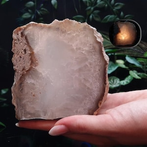 Agate tealight candle holder, untreated, naturall colored agate. Tablelamp/ bedsidetable lamp/crystal agate lamp. #23 Crystal-Sisterhood