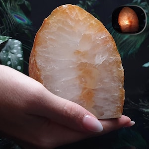 Agate tealight candle holder, untreated, naturall colored agate. Tablelamp/ bedsidetable lamp/crystal agate lamp. #13 Crystal-Sisterhood